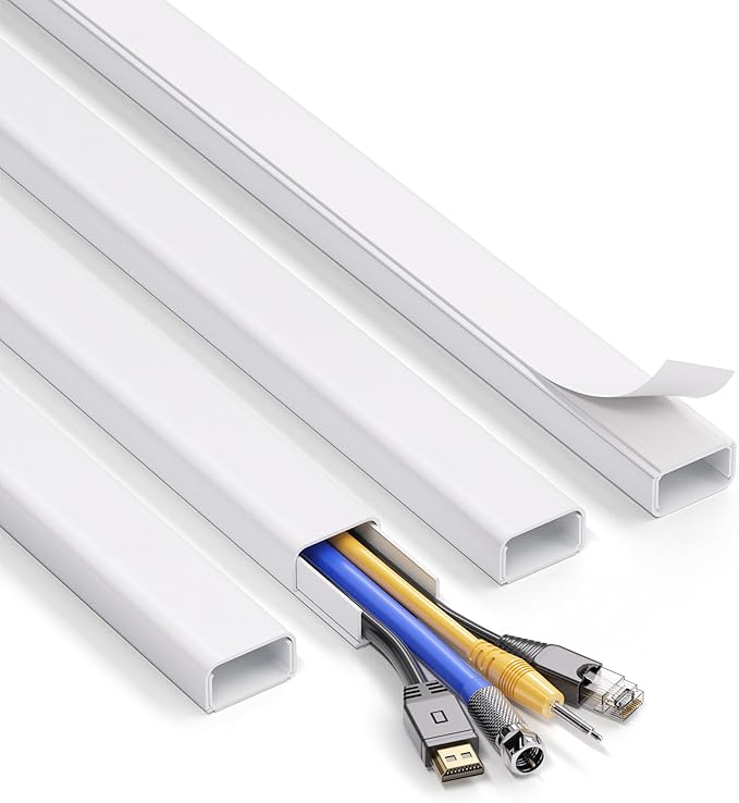 ZhiYo Large Wire Hiders for TV on Wall for 3-4 Cords - 66in (4xL16.5in) PVC Cable Cover Kit with Pre-Applied Adhesive Tape, Ideal for Wall Mounted TVs Home Office, W1.2in x H0.7in White