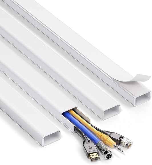 ZhiYo Large Wire Hiders for TV on Wall for 3-4 Cords - 66in (4xL16.5in) PVC Cable Cover Kit with Pre-Applied Adhesive Tape, Ideal for Wall Mounted TVs Home Office, W1.2in x H0.7in White