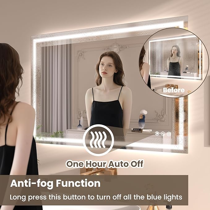 40"X36" LED Bathroom Mirror with Front Lights and Backlit, Anti-Fog, Dimmable, Shatter-Proof Tempered Glass, Lighted Bathroom Vanity Mirror for Wall with 3 Colors, Memory Function