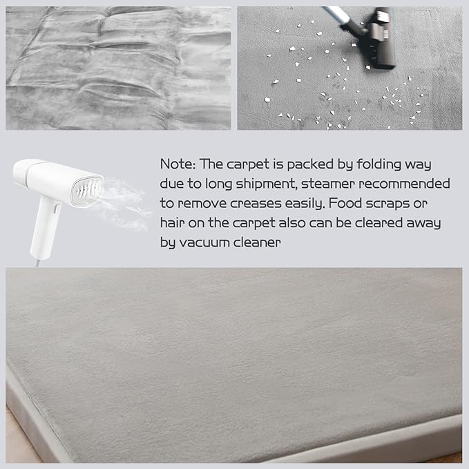 MAXYOYO Grey Coral Velvet Area Rug, Thick Japanese Tatami Mat Living Room Carpet with Non-Slip Backing, Large Solid Color Mat for Bedroom Dormitory Yoga, 78 by 78 inch