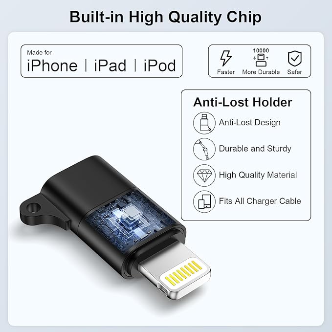 3 Pack USB C to Lightening Adapter, Male to USB Type C Female Cable Adapter Connecter, Fast Charging Data Sync Converter, Not for Audio/OTG (Black)