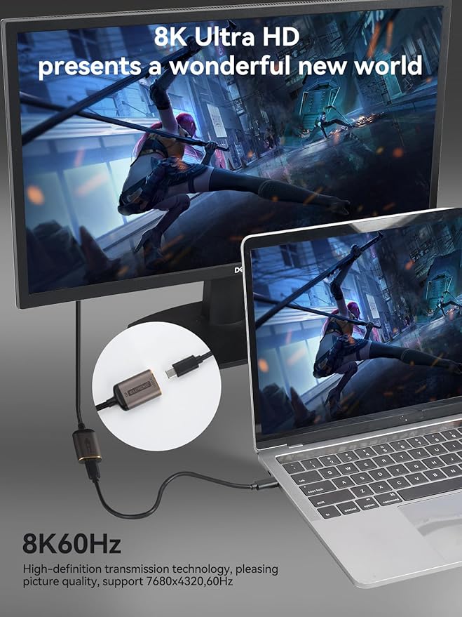 ELUTENG USB C to Display Port Adapter 4K@60Hz USB Type C 3.1 to DP Converter Uni-bidirectional USB C Female to DP Male Cord Compatible for iPhone 15 Series, MacBook, iMac, iPad Pro, Galaxy 7 inch