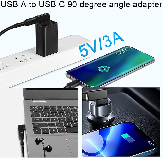 QIANRENON USB 3.1 to USB C 90 Angle Adapter 10Gbps USB A Male to Type C Female Left Angle Coupler Data Transfer L-Shaped Connector for PC Laptop Tablet, 2Pcs (Left Lateral Bend)