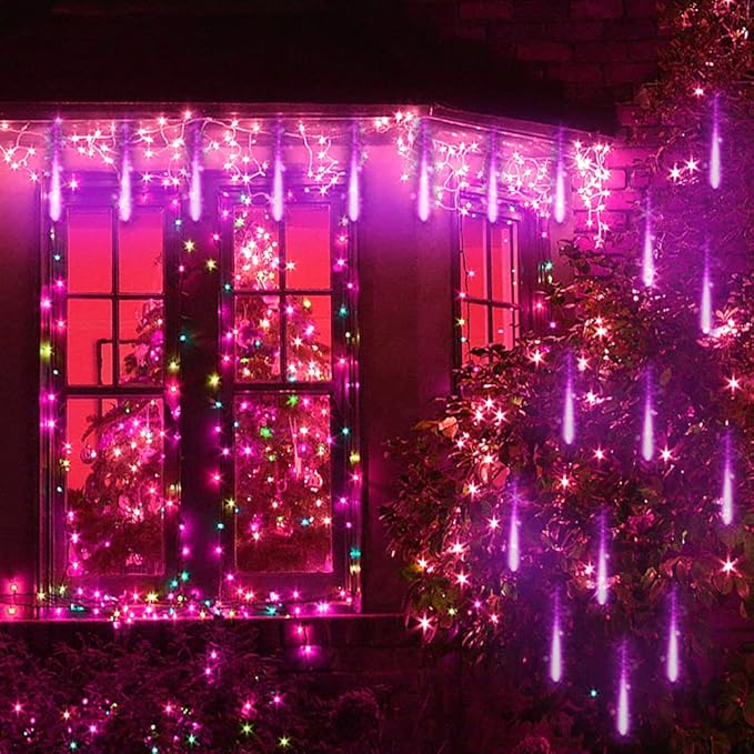 Kwaiffeo Halloween Lights, Waterproof Meteor Shower Lights for Halloween Christmas New Year Decorations Outdoor, 8 Tube, UL Plug
