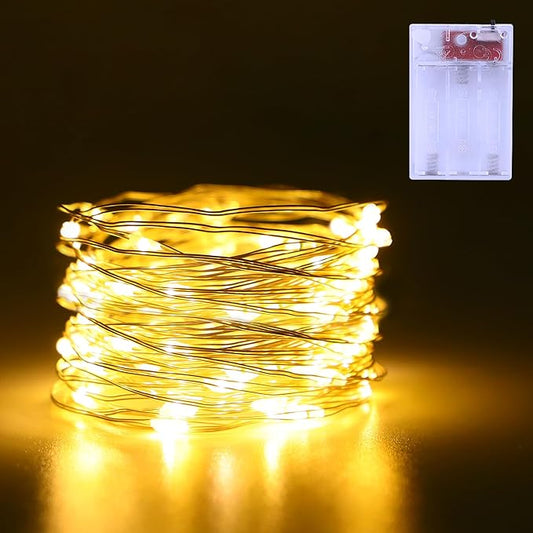 Fairy Lights Battery Operated 16.4Ft 50 LED Silver Copper Wire Twinkle Lights with 2 Lighting Modes for Christmas Bedroom Wedding Dorm Party Holiday Yard Decoration (Warm White)