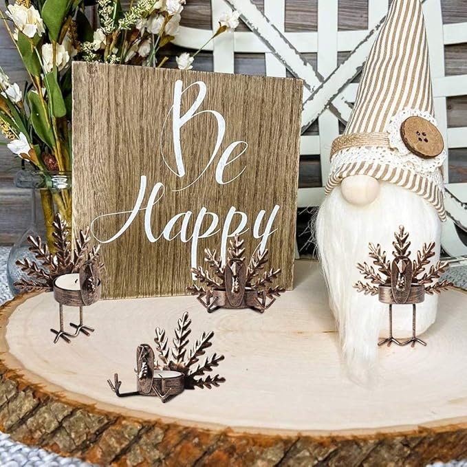 SAND MINE Metal Turkey Tea Light Candle Holders, Thanksgiving Candle Holder, Turkey Candle Holder, Metal Candle Holder, Thanksgiving Home Table Decoration (6)