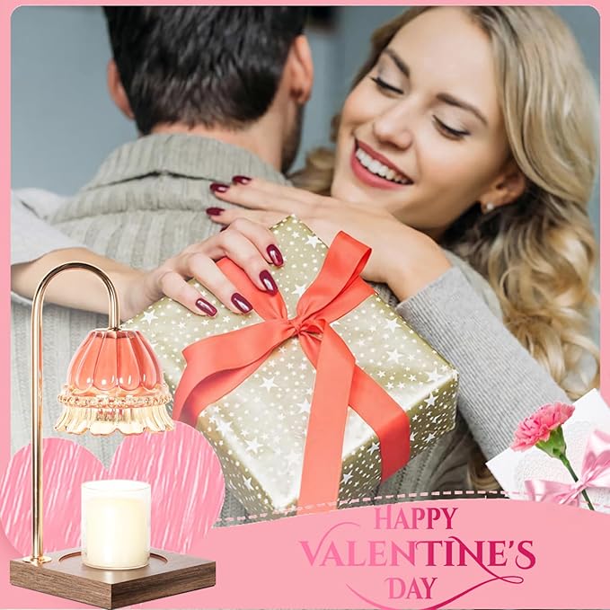 Candle Warmer Lamp, Candle Lamp Wax Warmer, Timer & Dimmer 7-Levels, Compatible All Jar Candles, Top Melting, Glass Candle Heater Lamp for Scented Wax, Elegant Home Decoration, Pink Flower
