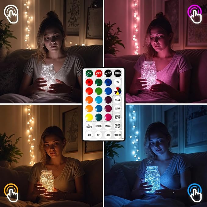 Fairy Lights USB Plug in 66ft 200LEDs with Remote, Warm White 17 Color Changing Light Twinkle Firefly String Lights for Bedroom Party Wedding Christmas Tapestry, Multicolor Colors (USB&Plug)