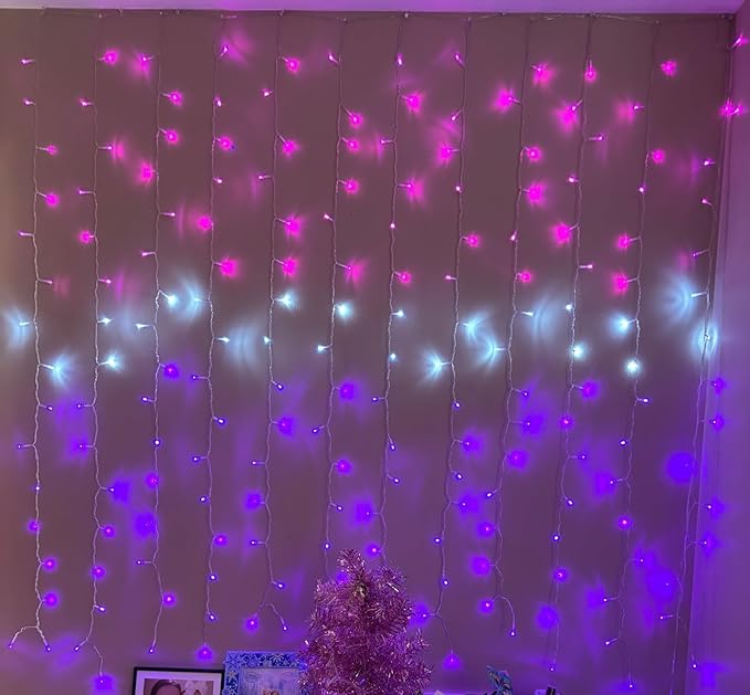 Curtain Lights Pink Purple Ombre Light Up String Curtain for Bedroom Wall Hanging Mermaid Fairy Lights for Teen Room Girls Room Decor Christmas Decoration Girls Gift (Pink & Purple)