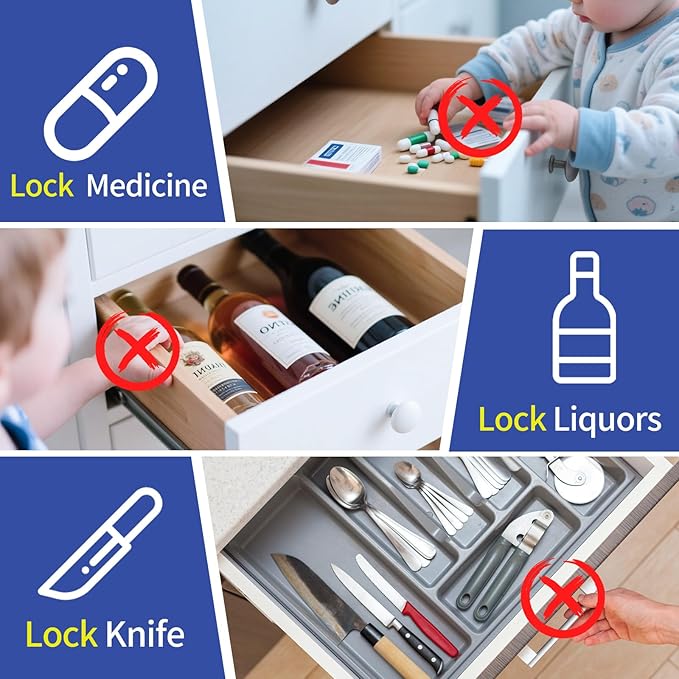 RFID Cabinet Lock, 2 Pack RFID Drawer Electronic Locks Support Phone NFC Unlocking for Locking Wooden Hidden Medicine Knife Liquors Cabinet Drawer to Prevent Theft or Children from Touching