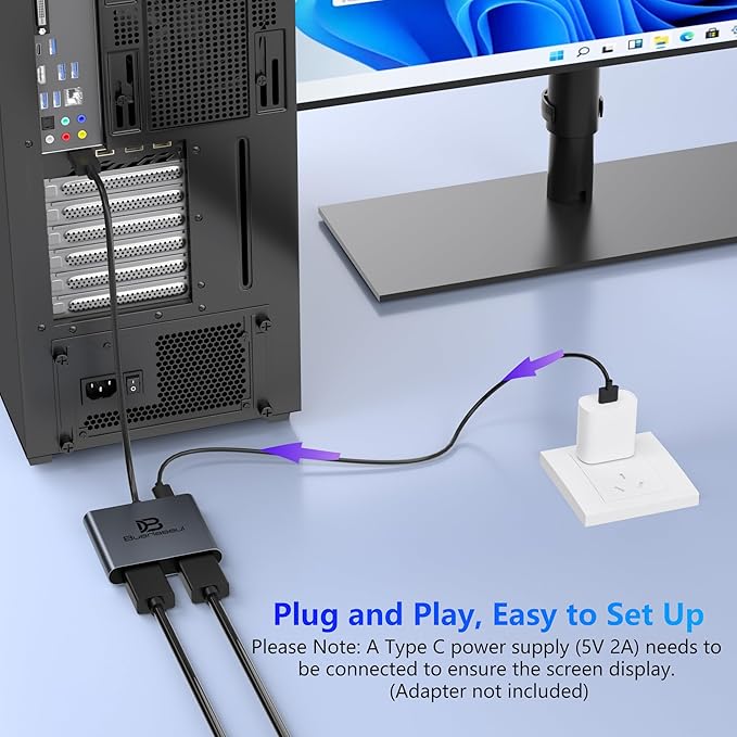DisplayPort to Dual HDMI Adapter 4K@60Hz, DisplayPort Splitter for Dual HDMI Monitors, Supports Extended Display SST/MST Hub, DP Splitter 1 in 2 Out for PC, Desktop, NVIDIA/AMD Graphics Card