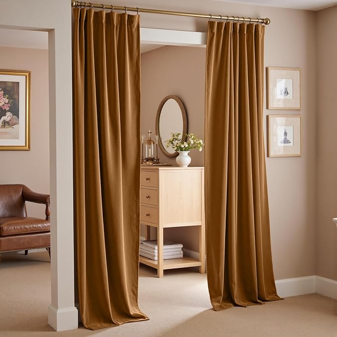 Lazzzy Velvet Blackout Curtains Thermal Insulated Room Window Drapes Super Soft Luxury Curtains for Living Room Bedroom Rod Pocket 2 Panels, Gold Brown, 52" W x 108" L