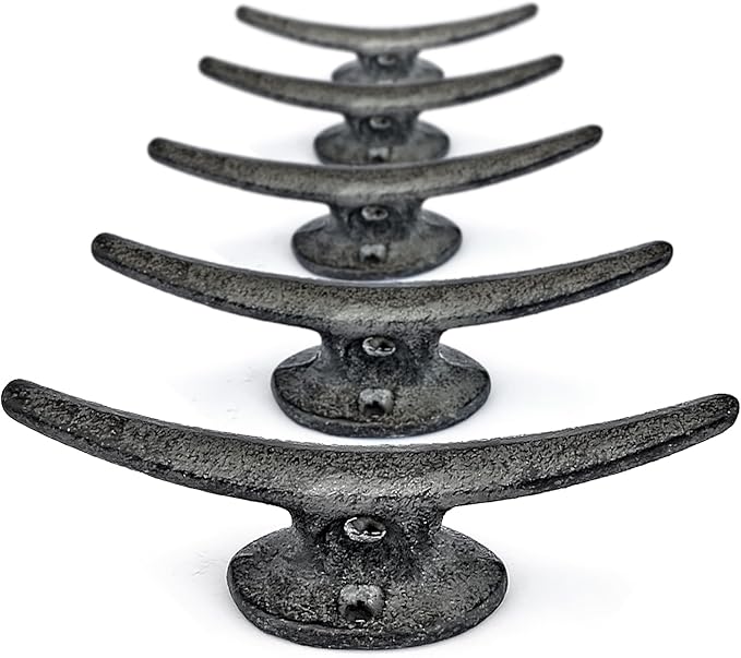 5 Pack Decorative Cast Iron Heavy Duty Double Hooks, Wall Mounted Coat Hooks, Vintage Inspired (Antique Black) (Mooring Type)