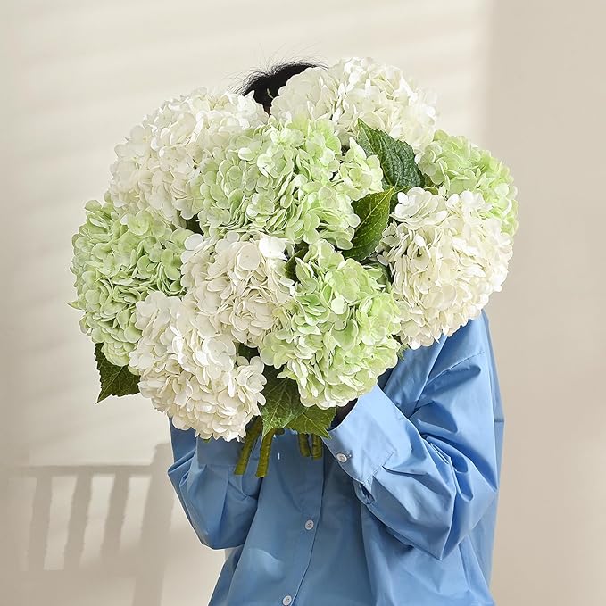 MARTINE MALL 2Pcs 21in Hydrangea Artificial Flowers, Latex Real Touch Hydrangeas Lifelike Large Hydrangea Flowers for Home Decor Party Arrangements Wedding Bouquets Centerpieces (White)