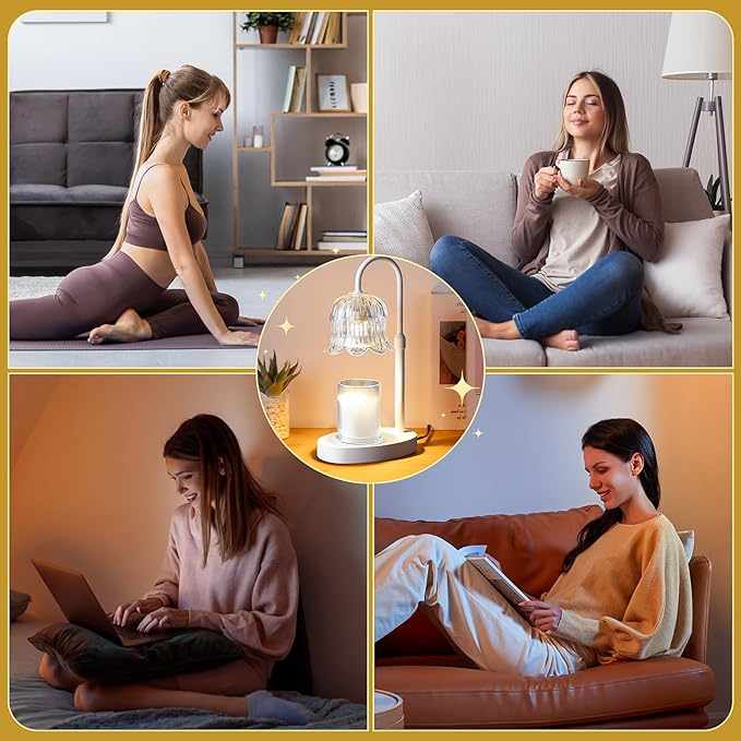 Candle Warmer Lamp Electric Timer - Flower Candle Lamps Height Adjustable Home Bedroom Decor House White