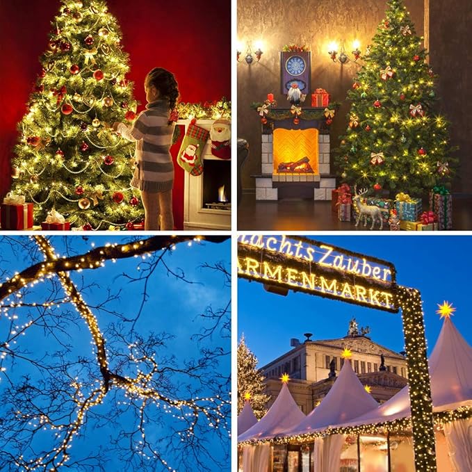 Motion Sensor Music Christmas Lights Outdoor Indoor, 108FT 300LED Christmas Tree Lights, Warm White Christmas String Lights for Tree Party Decorations