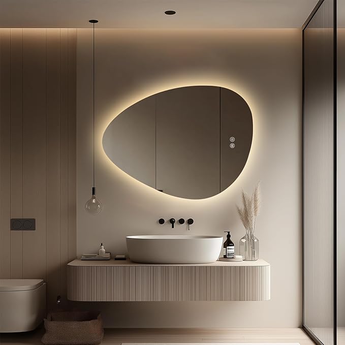 LED Light Bathroom Mirror 24x32, Stepless Dimmable Irregular LED Mirror with 3 Colors, Anti-Fog, Memory, Al-Alloy Lampshade, Frameless Makeup Mirror for Bathroom (Horizontal/Vertical)