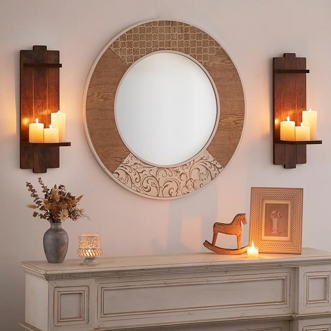 Large Candle Sconces for Farmhouse - 19.7 Inch Wood Candle Holder Wall Decor Set of 2 - Rustic Wall-Mounted Floating Shelf for Fireplace Mantel Bedroom Living Room