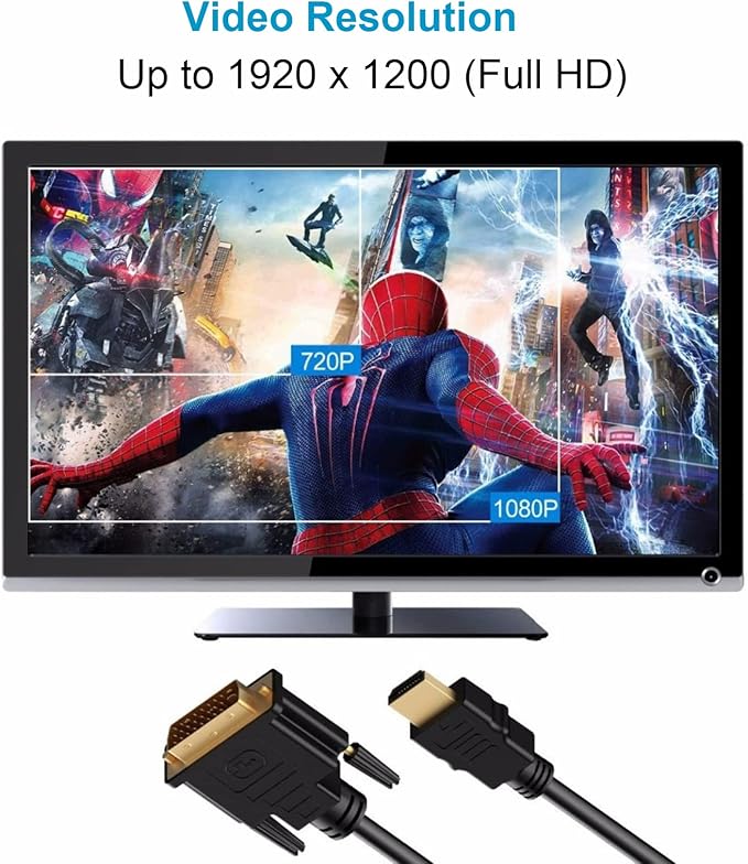 HDMI to DVI Cable 5-Pack, 6 Ft Bidirectional DVI-D to HDMI Male to Male High Speed Adapter Cable Support 1080P Full HD (5, Black)