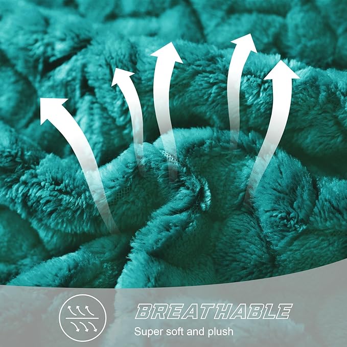 Exclusivo Mezcla Fleece Queen Size Blanket for Bed, 90x90 Inches Soft Cozy Jacquard Flannel Blankets, Lightweight Fuzzy Plush Warm for Winter, Teal