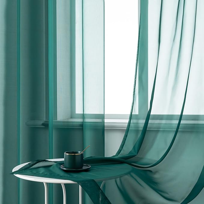 DUALIFE Hunter Green Curtains 108 Inches Long for Living Room 2 Panels Grommet Window Semi Sheer Extra Long Curtains for High Ceiling Bedroom Party Parties Backdrop 9 FT Floor Length Forest Green