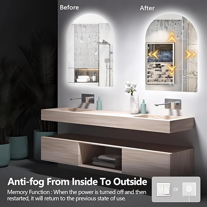 Niccy Arched LED Bathroom Mirror, 48x24 Inch Arch Frameless Backlit Mirrors for Wall Arched Lighted Vanity Mirrors Defogger and 3 Color, Explosion-Proof, HD Glass and IP65 Waterproof