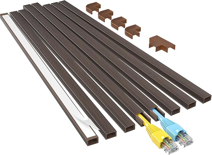 Yecaye Cord Hider, 113in Cord Covers for Wires on Wall, One-Cord Cord Organizer, Easy Install Cable Management Kit, Cable Cover Home Office, W0.59in H0.4in, Darkwood