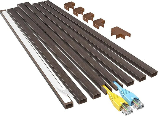 Yecaye Cord Hider, 113in Cord Covers for Wires on Wall, One-Cord Cord Organizer, Easy Install Cable Management Kit, Cable Cover Home Office, W0.59in H0.4in, Darkwood