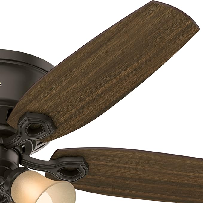 Hunter 52 inch Indoor Ceiling Fan with LED Lights - Bronze Ceiling Fan with Pull Chain, For Bedroom, Living Room, or Kitchen, Low Profile Mount, No Remote, 5 Blades - Builder 53327, New Bronze