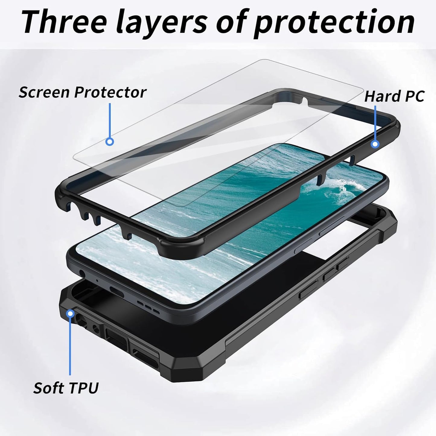 Rossy Case for TCL 40 XE 5G with Tempered Glass Screen Protector, Heavy Duty Shockproof Protective Cover with Skull