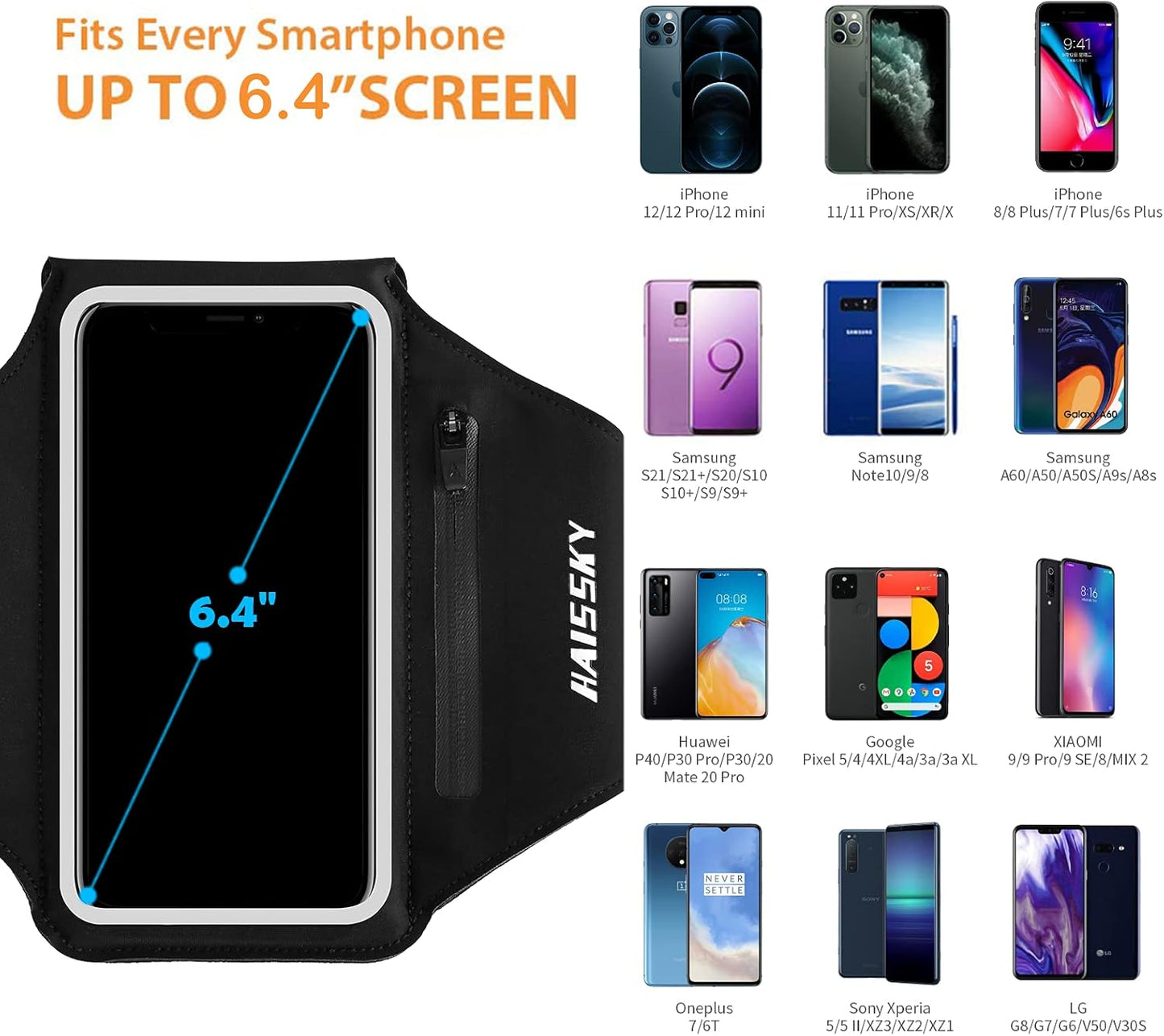 Running Armband with Earphone Bag, Cell Phone Holder for iPhone 16/15/14/13/12 Pro, Galaxy S21/S20