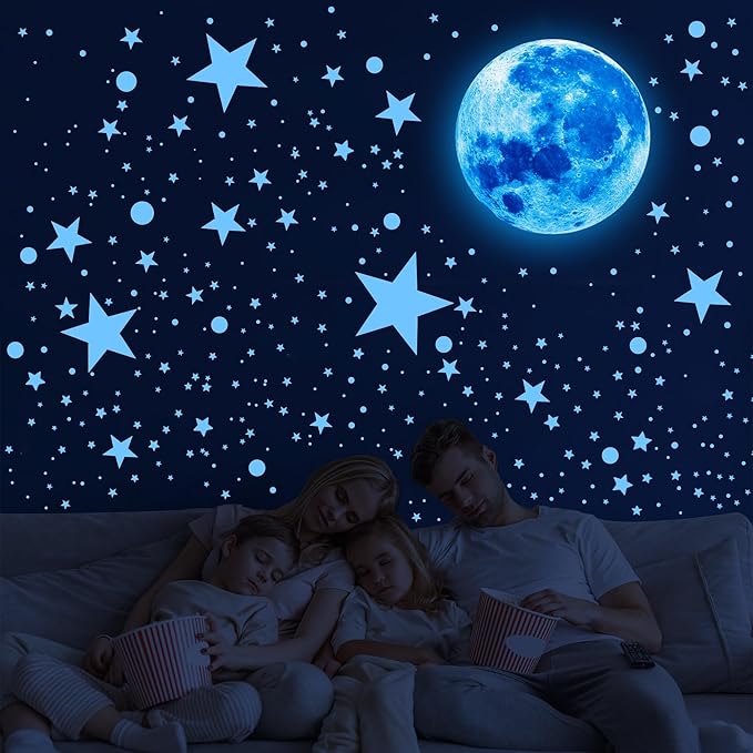 492Pcs Glow in The Dark Stars for Ceiling Moon and Space Wall Decals Glowing Galaxy Universe Planet Wall Stickers Kids Boys Bedroom Living Room Decor