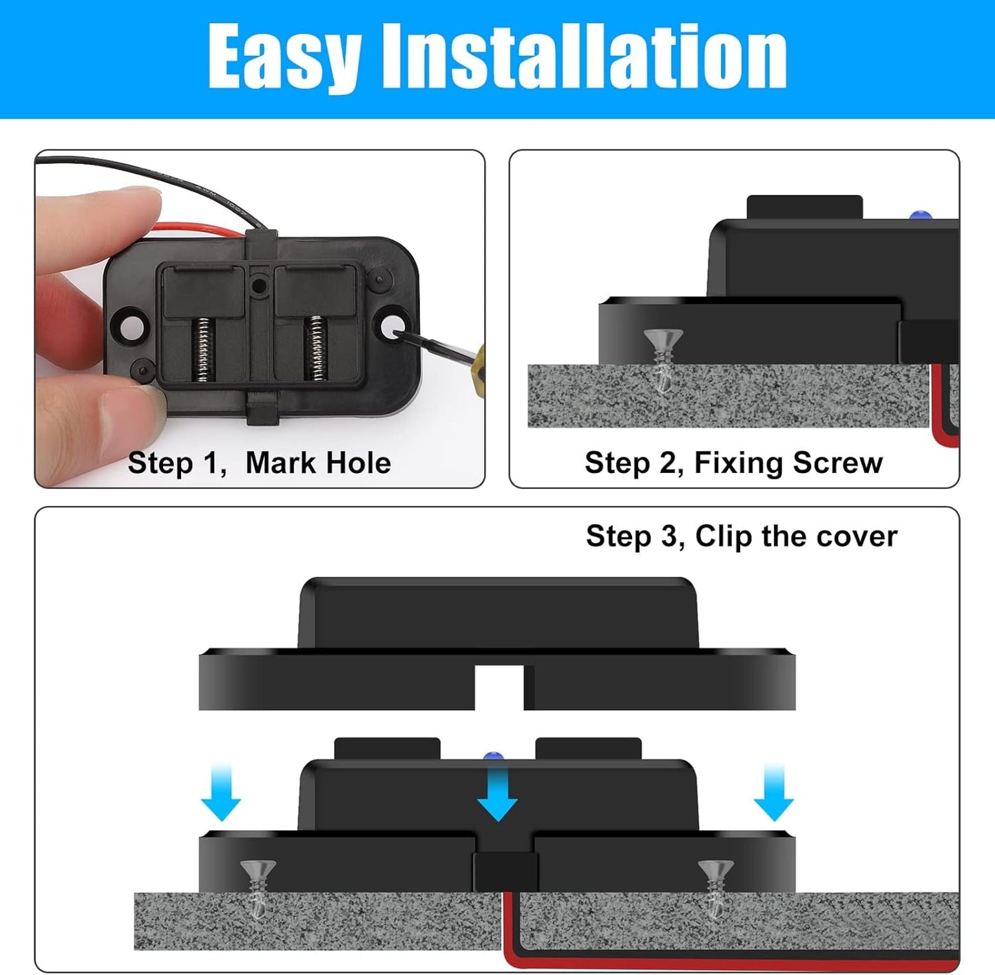 Linkstyle 2PCS RV USB Outlets - Dual USB Ports (USB-A and USB-C) with Blue LED Indicator, Surface Mount 12V USB Outlets