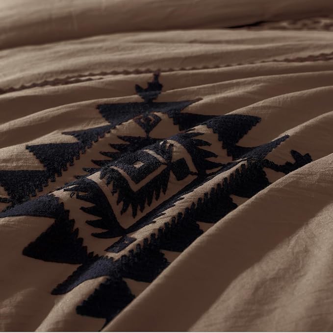 MaiRêve Embroidery King Size Comforter Set Brown, Boho Farmhouse Western Bedding Set 7 Pieces, All Season Bed in A Bag Comforter Set with Sheets, Pillowcases & Shams