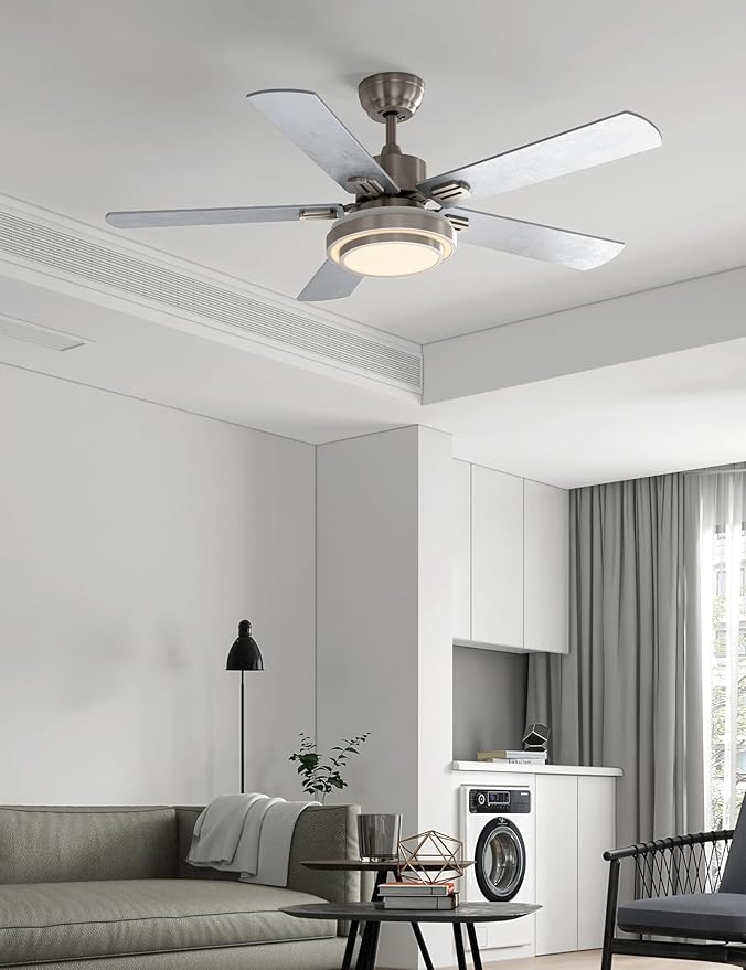 warmiplanet Ceiling Fans with Lights and Remote Control, 52 Inch, 6 Speeds Reversible DC Motor, 3 Color Dimmable Light, Timer, Noiseless, Brushed Nickel, 5 Blades, 2 Pack
