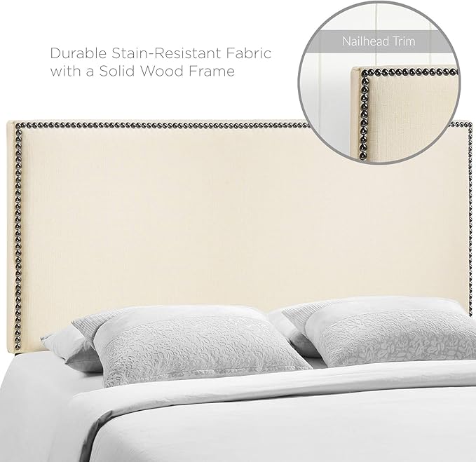 Modway Region Linen Fabric Upholstered Full Headboard in Ivory with Nailhead Trim