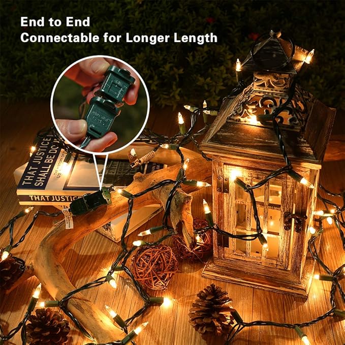 ODEETRONIC Steady & Blink Clear Christmas Lights, 21.63ft 100 Count Incandescent Christmas Lights, 2 Modes UL Certified Warm Clear Light, Connectable Mini Tree Light for Room Wedding Party, Green Wire
