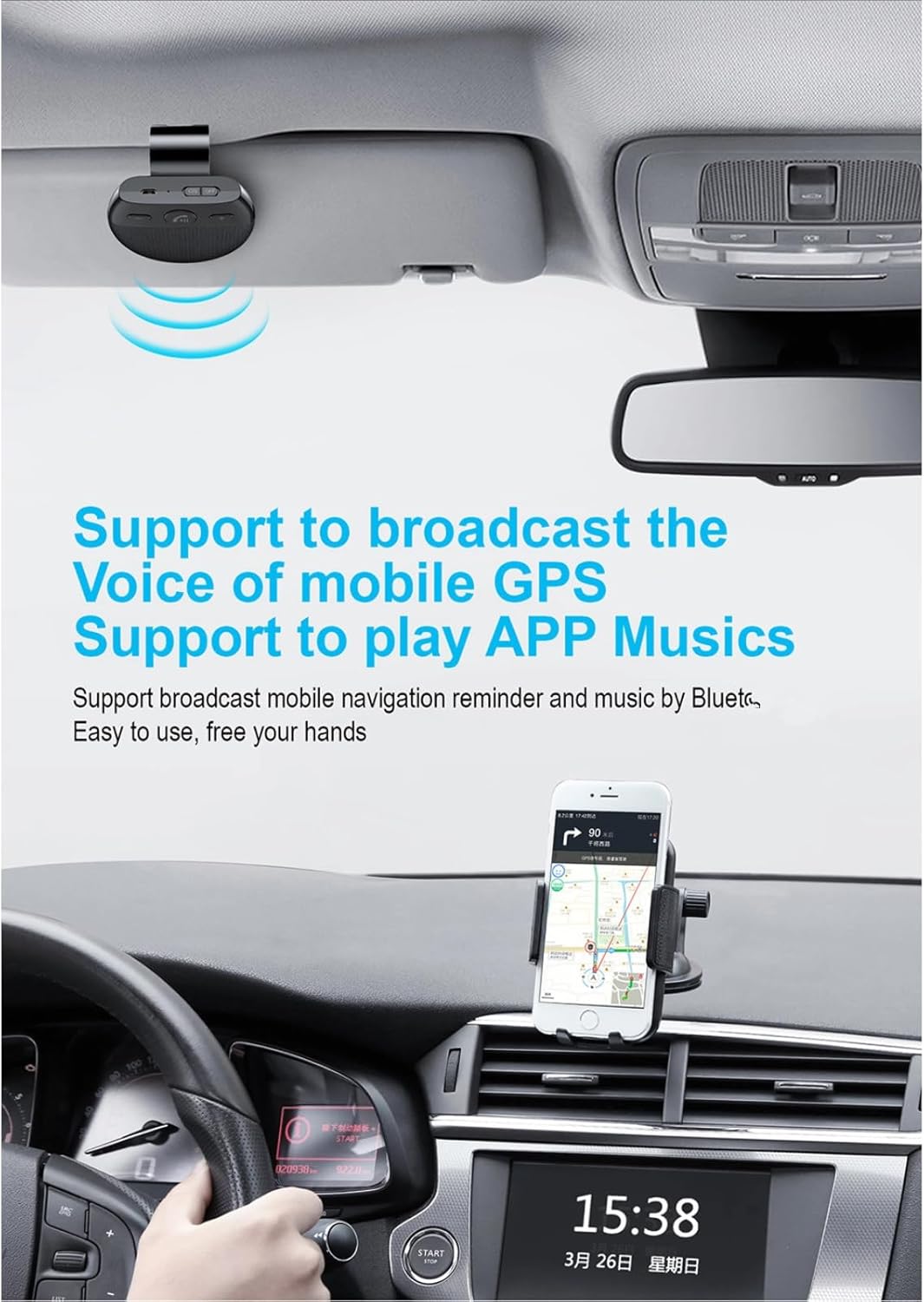 Hands-Free Bluetooth for Cell Phone Car Kit, Bluetooth 5.0 Car Speaker with CVC8.0 Double Noise Reduction Technology,