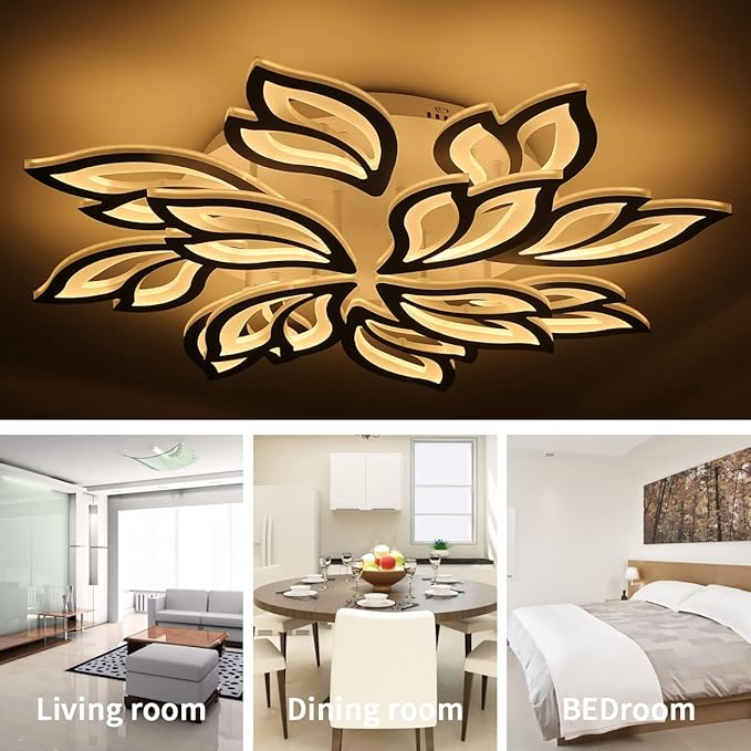 Garwarm Modern Ceiling Light, Dimmable LED Flower Flush Mount Ceiling Lamp, 90W Acrylic Petals Ceiling Chandelier Lighting Fixture with Remote Control for Living Room Bedroom Dining Room (Black)
