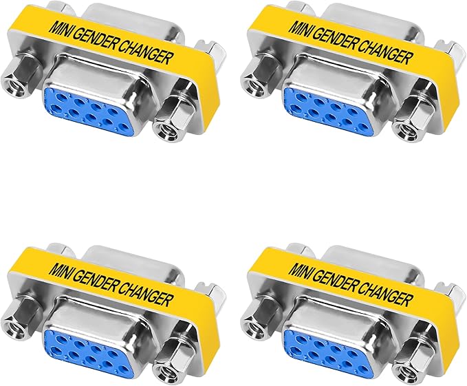 9-Pin DB9 Coupler 4 Pack, 9-Pin DB9 Female to Female Adapter Connector, Mini Gender Changer Extender Support 1080P Full HD-RS232 Serial Cable Coupler for Data Transfer