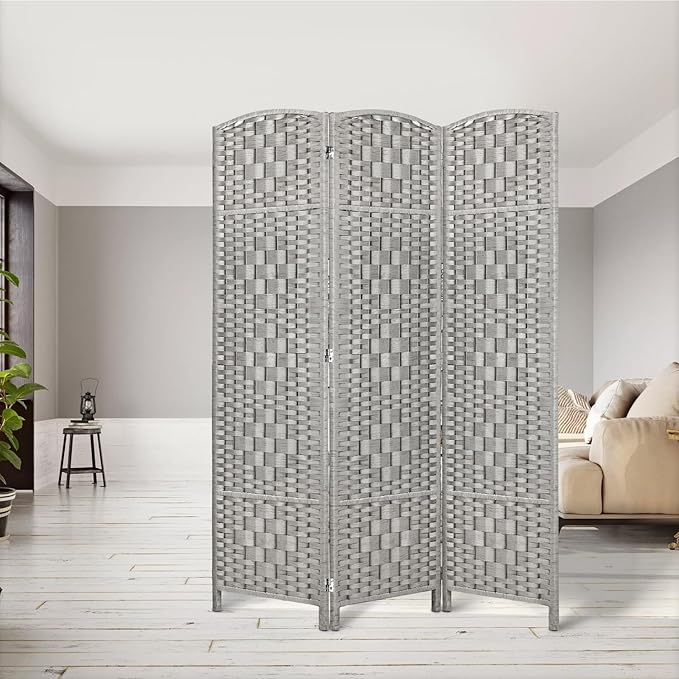 Rose Home Fashion 6 ft Tall Room Divider, Room Dividers and Folding Privacy Screens, 15.7in Privacy Screen 3 Panel Partition Temporary Wall Separation for Private, Stone Grey