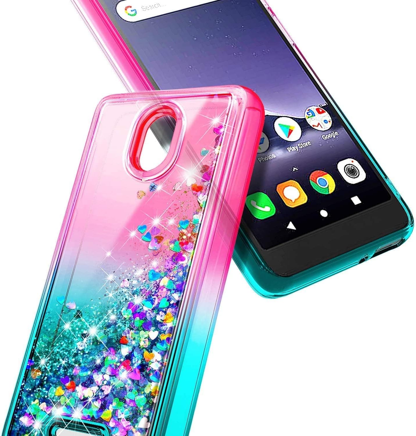 NZND Case for Wiko Ride 2 (U520AS) with Tempered Glass Screen Protector, Glitter Liquid Floating Case
