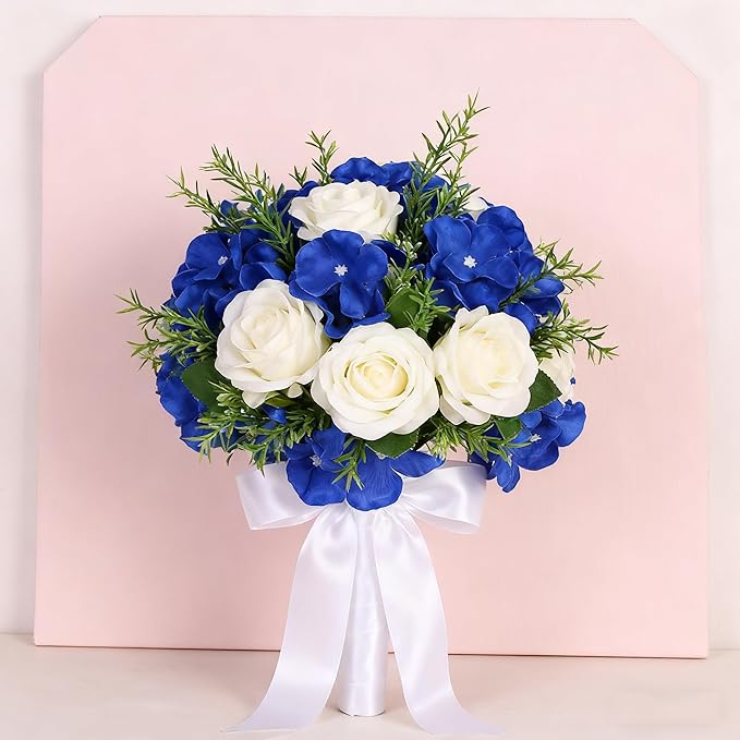100PCS Artificial Hydrangea Flowers, Fake Flowers Silk Hydrangea Full Flowers Heads with Stems for Wedding Home Party Shop Baby Shower Decor (Royal Blue)