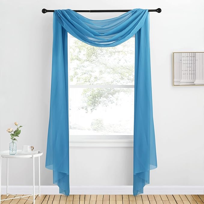 NICETOWN Turquoise Window Scarf Valances, Voile Sheer Scarf for Draping, Party Curtains for Bed Canopy/Birthday/Revelry, W60 x L216, 2 Panels