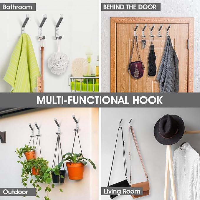 GlazieVault Coat Hook– Door Hook (10 Pack) - Heavy Duty Wall Mounted - Premium Design Rust Free Hooks