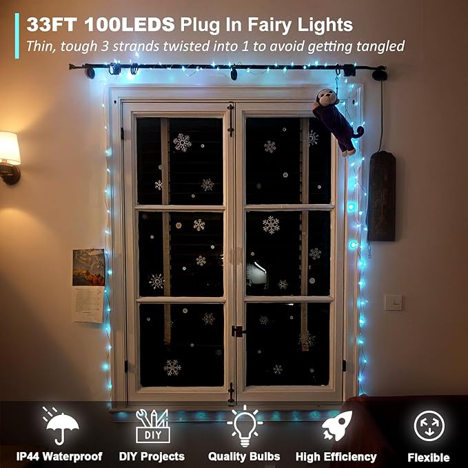 Fairy Lights USB Plug in 33ft 100LEDs with Remote, Warm White 20 Color Changing Light Twinkle Firefly String Lights for Bedroom Party Wedding Christmas Tapestry, Multicolor Colors (USB&Plug)