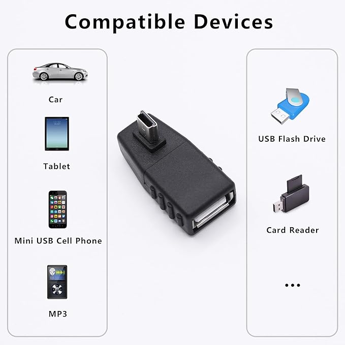 90 Degree Mini USB to USB A OTG Adapter,Left Angle Mini USB 5-Pin Type B Male to USB Type A Female Adapter Converter for Digital Cameras,Black(2 Pack,Left)