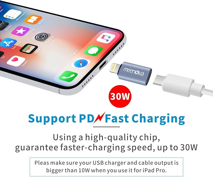 Meenova 2 Pack 30W USB C to Lightning Adapter Type C to 8 Pin Converter, Android to iPhone Adaptor - Compatible with Lightning for iPhone 14 13 12 Pro Max, with Silicone Sleeves, Cable Straps