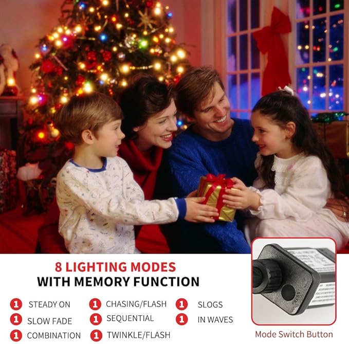 105FT 300LEDs Christmas Lights Outdoor Indoor String Lights 8 Modes Memory Function for Christmas Tree Party Decoration, 100% UL Listed (4 Sets CONNECTABLE) Multi-Color