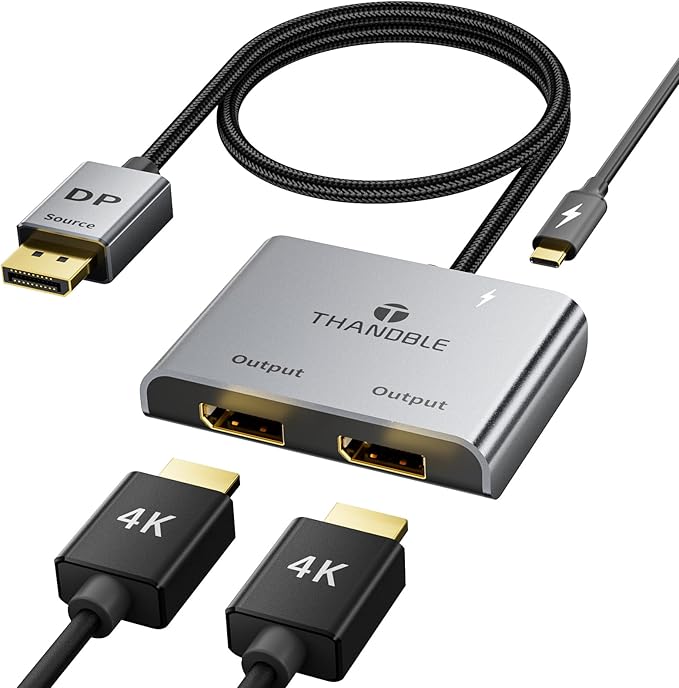 DisplayPort to Dual DisplayPort Splitter Adapter (4K@60Hz) Display Port 1 in 2 Out Splitter for Dual Monitor Extended Display, MST DP to 2 DP Adapter for PC, Graphics Card